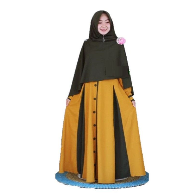 Baju Gamis Muslim Murah Syafina Syari Fashion Remaja Terbaru Moscrepe Terbaru Laris Wanita Kekinian-Khimar Army