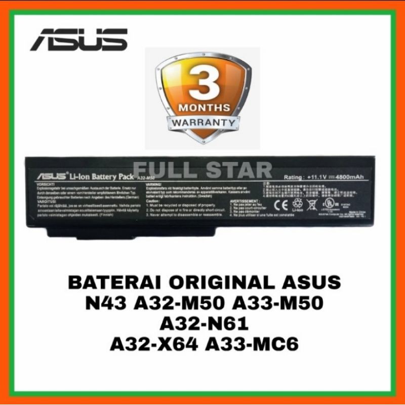 Baterai/Batre ORIGINAL Laptop Asus N43 N43S N43SL N43SN M50 M500 M60 M60j N52 N52A N52J N53 A32-M50