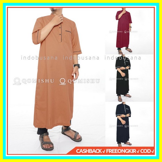 Jubah Pria Dewasa Polos Hamada Style Al Haramain Bahan Polyster Semi Kilap Jubah Muslim Pria Gamis I