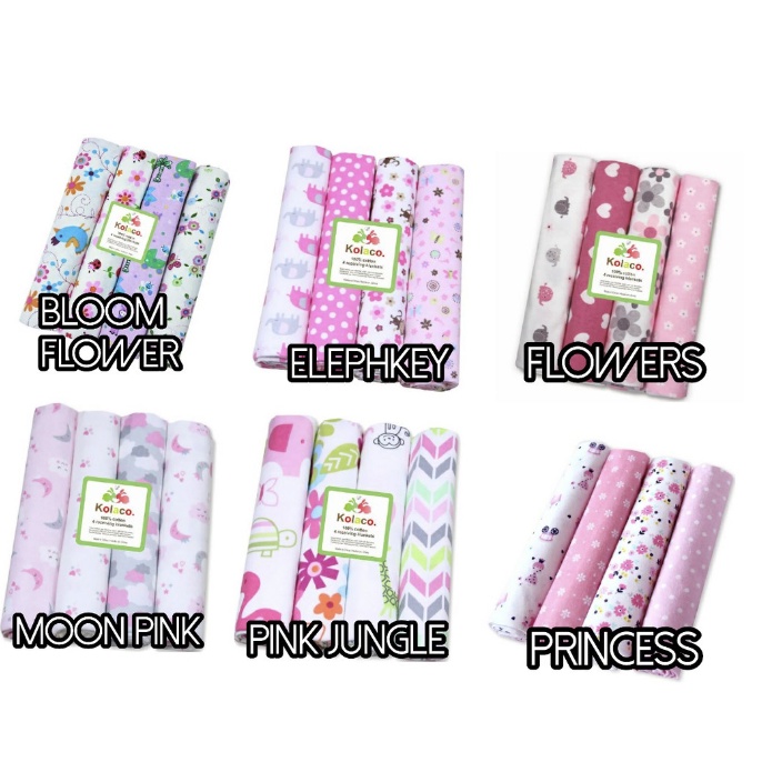 PILIH MOTIF Bedong 4in1 Besar / Bedong Jumbo / Just To You / Kolaco flower cart Selimut bayi 4in1 Flanel isi 4