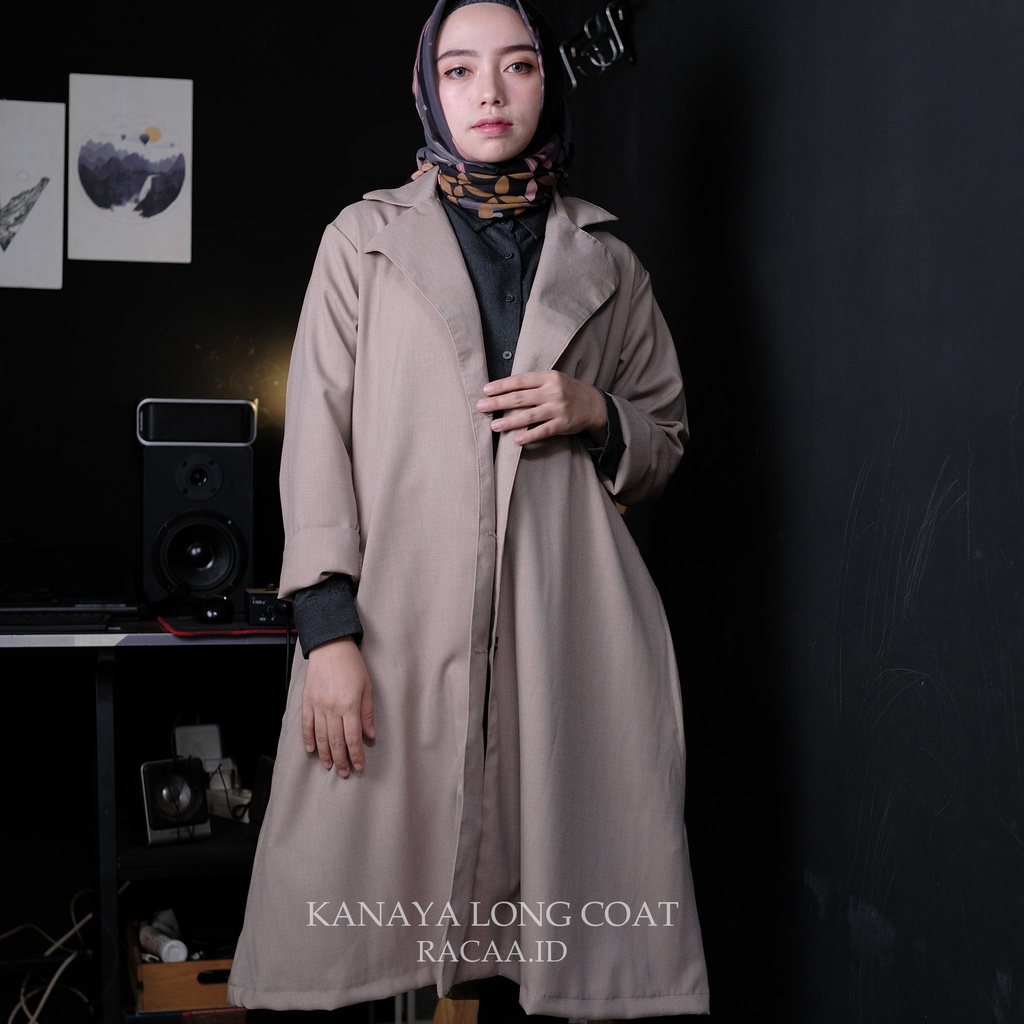 RANAYA KREM LONG COAT- LONG BLAZER- LONG OUTER -COAT WANITA - LONG CARDIGAN- OUTER WANITA PANJANG- B