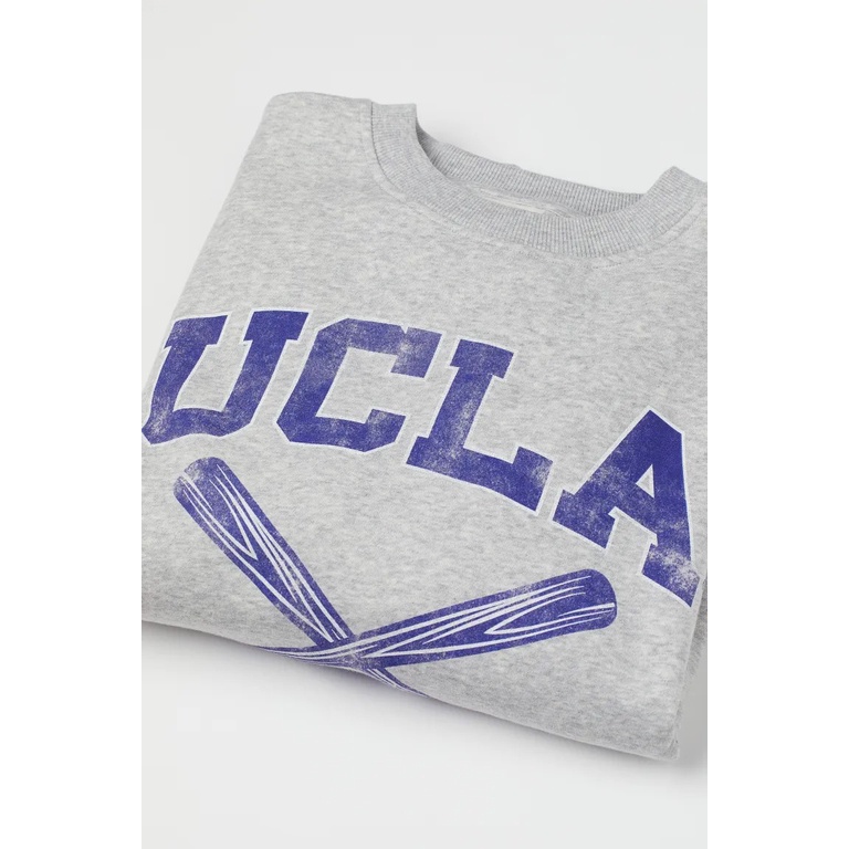 Crewneck H&amp;M Ucla baseball grey Sweater ucla wanita pria abu abu