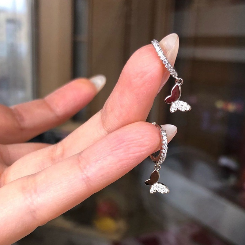 Anting Hoop Desain Butterfly Bahan 925 Sterling Silver Untuk Wanita