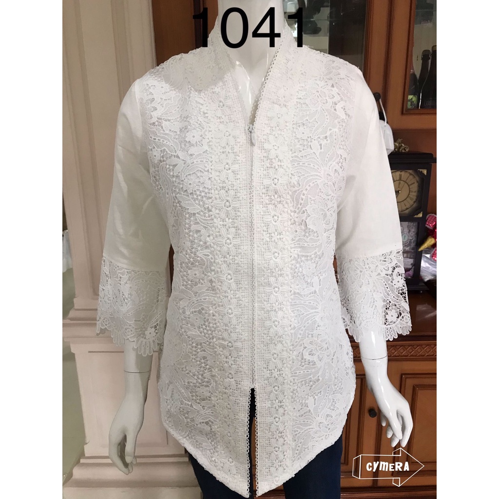 1041 kebaya brukat full depan premium//kebaya alexuez brukat depan putih tulang