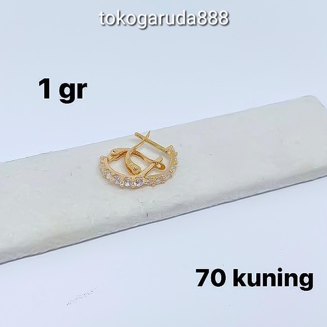 Anting jepit anak dan dewasa emas asli kadar 700 70 16k giwang kerabu cetek klip permata sebaris dua 2 baris like diamond 1 gram gr g gold earrings