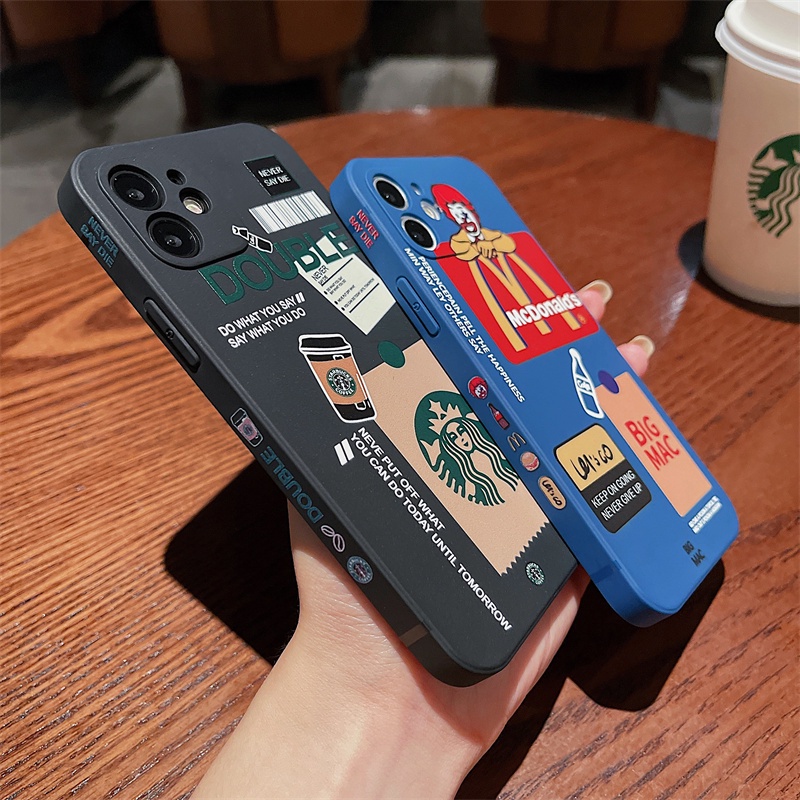 Soft case Bahan Silikon Desain Starbucks Mcdonald 's Untuk iphone 13 12 11 pro max X Xs max XR 7 8 plus Se 2020