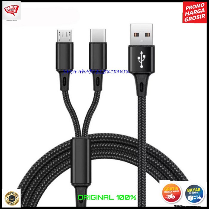 J381 2.4A KABEL DATA 2IN1 MICRO USB TYPE C TIPE SUPER FAST CHARGING CABLE CHARGER CHARGE KUALITAS PREMIUM VOOC QUICK CAS CASAN FLASH HP HANPHONE ANDROIT MULTI UNIVERSAL AUTO ID OTOMATIS AMPERE Support 2 IN 1 SUPER KUAT DAN AWET DAN JUGA LEBIH TEBAL