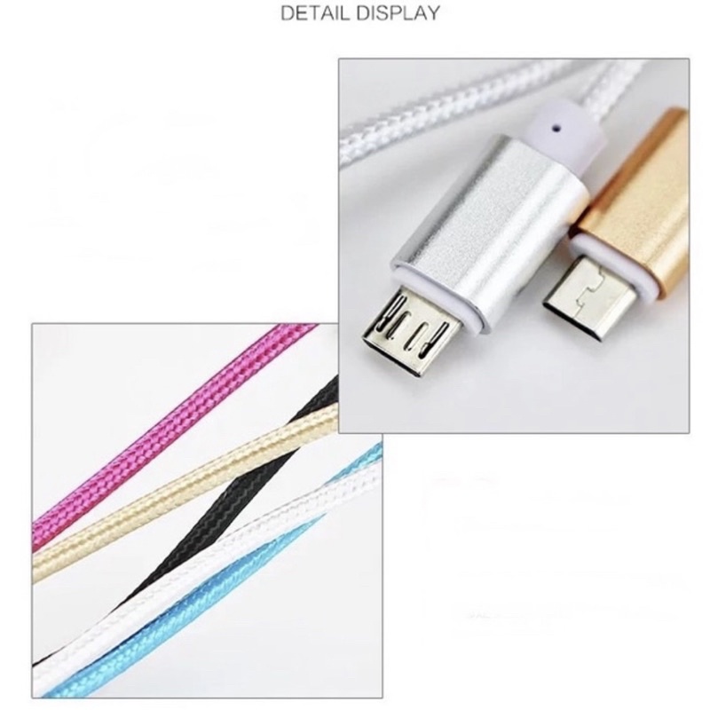 Kabel nylob kepang 1.5 mtr usb data fast charging warna warni kabel data usb micro type c iphone fast charging