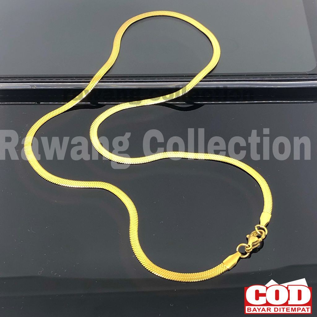 Kalung Titanium Pria Wanita Anti Karat Selamanya Silver/Gold/Hitam Pipih 45/50/60Cm