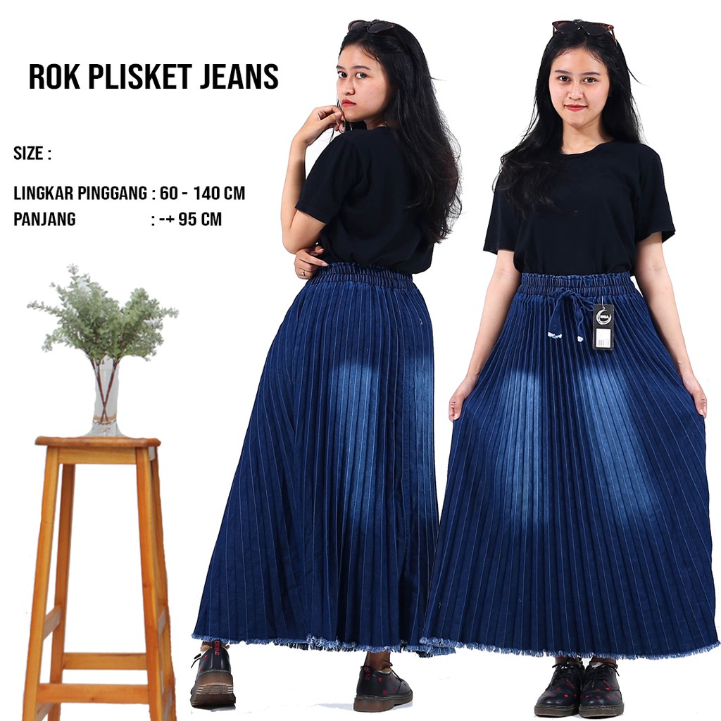 ROK PLISKET JEANS / ROK PANJANG / ROK PLISKET MURAH