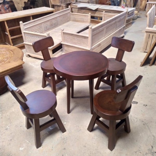 DINING SET KURSI MEJA MAKAN CAFE MODERN KAYU TREMBESI SOLID A - NON FINISHING MURAH