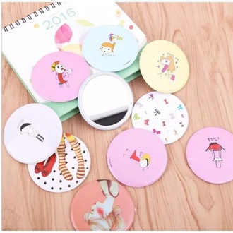 Kaca Cermin Make Up Mini Travelling Motif Kartun Colorful / Cermin Saku Portable Mini