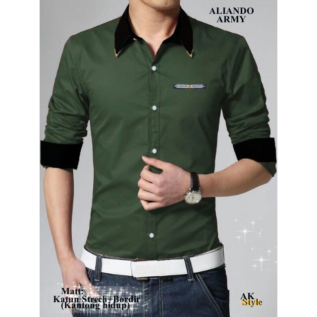 [ Aliando Army AK] Baju pria kemeja warna hijau army