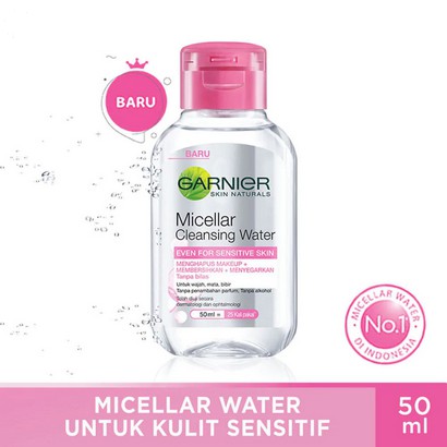 GARNIER Micellar Water Pink Skin Care - 50 ml (Pembersih Wajah &amp; Makeup Untuk Kulit Sensitif)