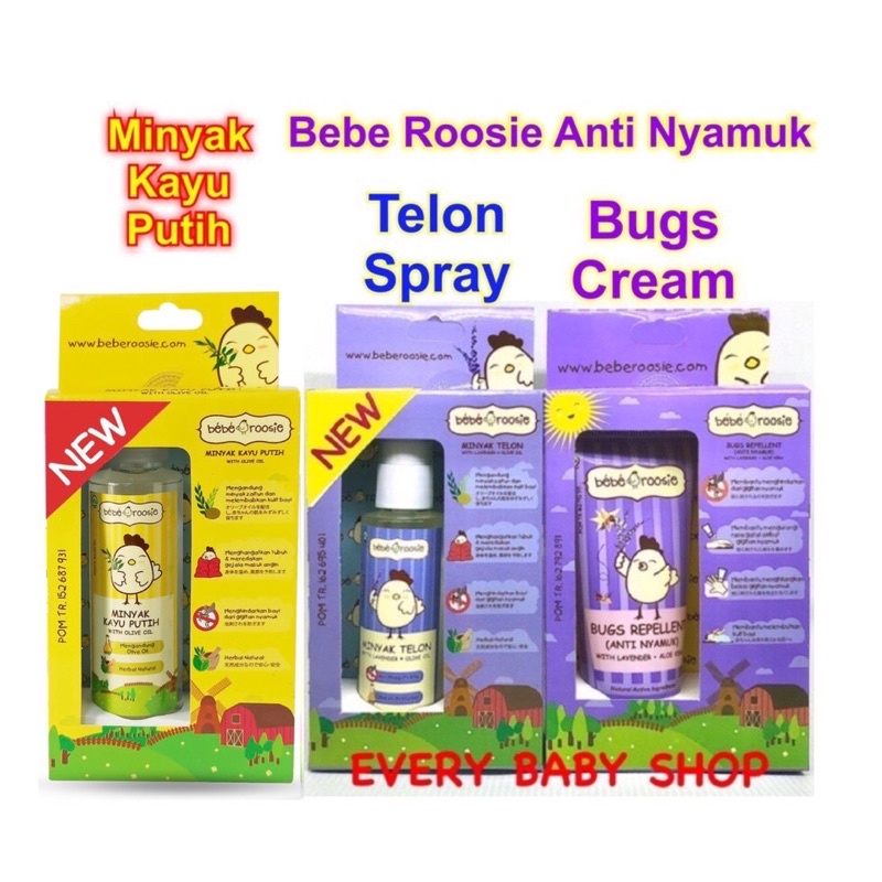 Bebe Roosie BUGS REPELLENT KRIM / MINYAK TELON Spray Anti Nyamuk / MINYAK KAYU PUTIH + Olive Oil NEW