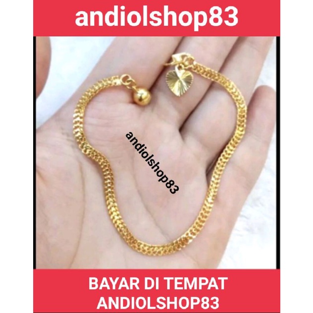 Perhiasan wanita lapis emas 22k anti karat,Gelang tangan rantai gepeng dan Gelang tangan pecah kopi 