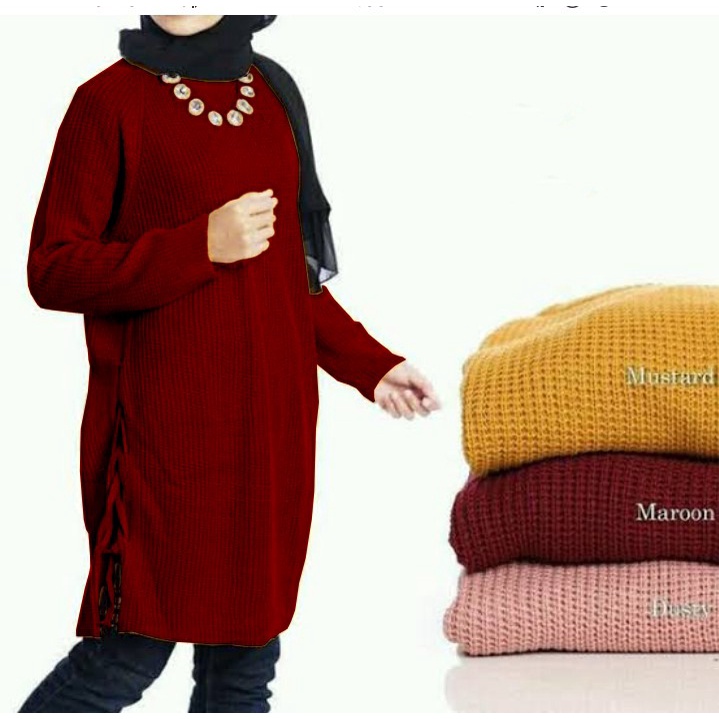 Atasan Muslim Wanita Rajut CLARISSA TUNIK-MAROON