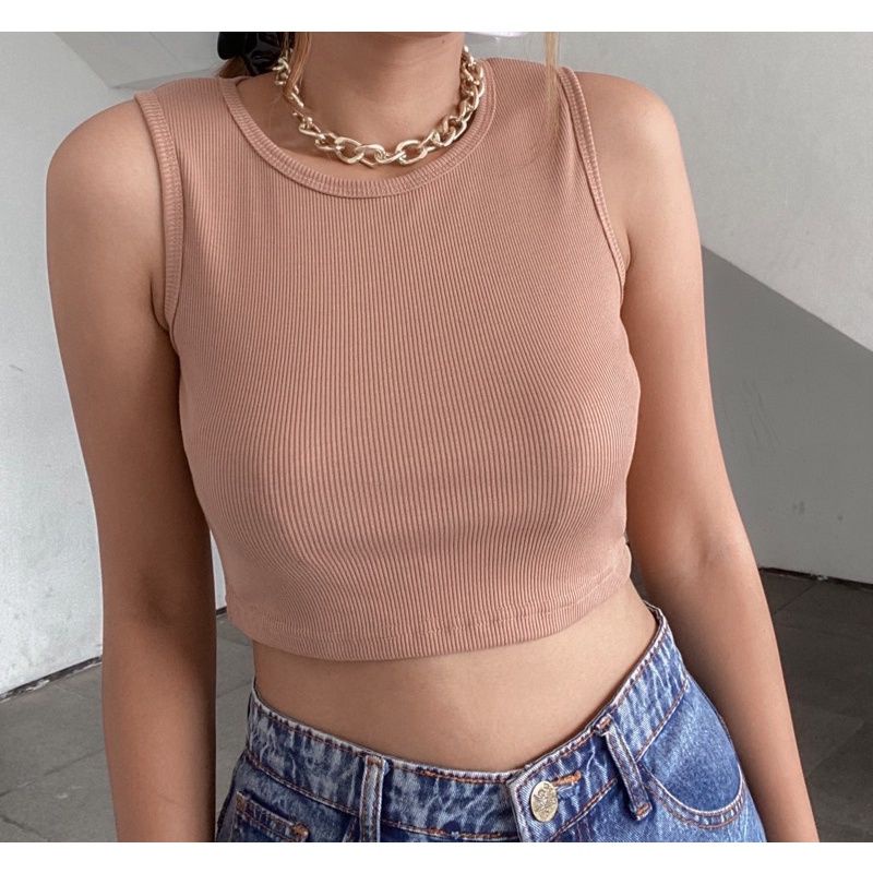 Crop Rib Tank Top Atasan Wanita