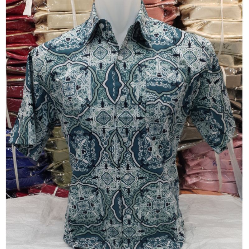 KEMEJA BATIK HIJAU BOTOL TOSCA BIRU XXXXL / 5L BATIK MODERN REGULAR FIT