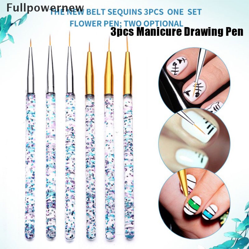 [FULL] 3Pcs Acrylic Stripe Nail Brush Set 3D Tips Manicure Ultra-thin Line Drawing Pen