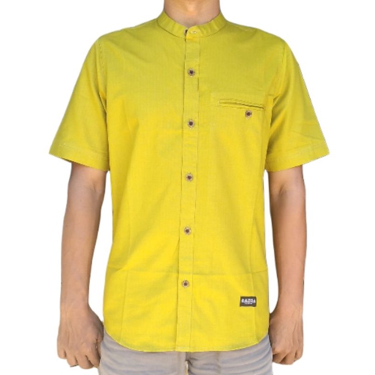 Kemeja koko Pria wana Lemon Polos lengan pendek // Kemeja dewasa modern bahan katun adem // Bisa Cod