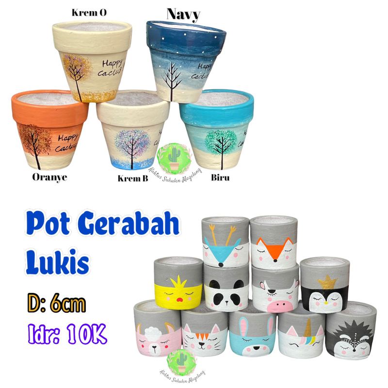 Pot Gerabah  Tanah Liat Lukis 6cm