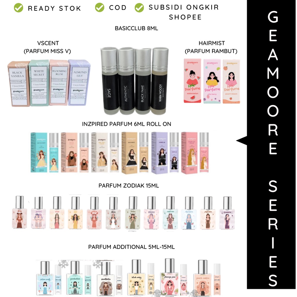 (Free gift)BPOM GEAMOORE Additional parfum 5ml-6ml-15ml- produk geamoore zodiak,vscent geamoore,hairmist geamoore/PARFUM PRIA/PARFUM WANITA/PARFUM UNISEX/Baccarat INSPIRED PARFUM