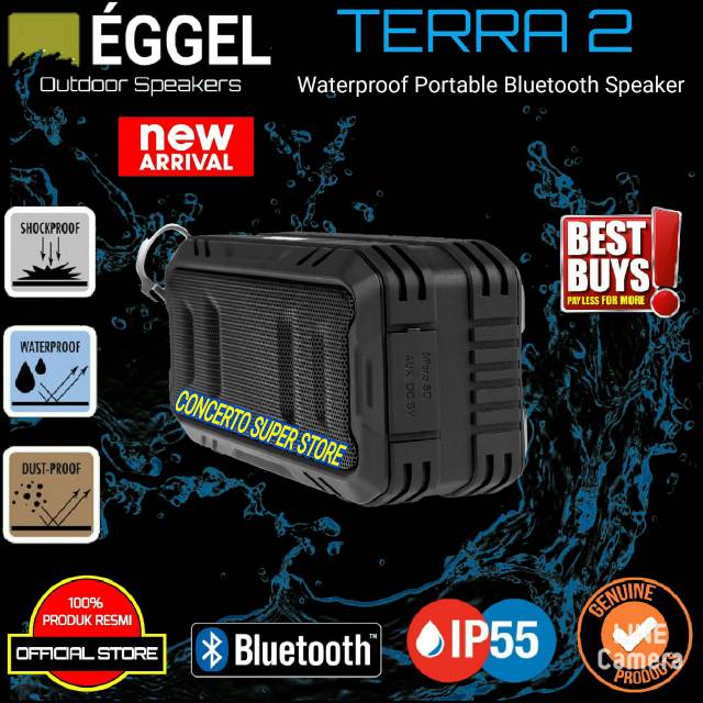 EGGEL TERRA 2 BLACK - TERRA2 BLACK WATERPROOF PORTABLE BLUETOOTH SPEAKERS ORIGINAL