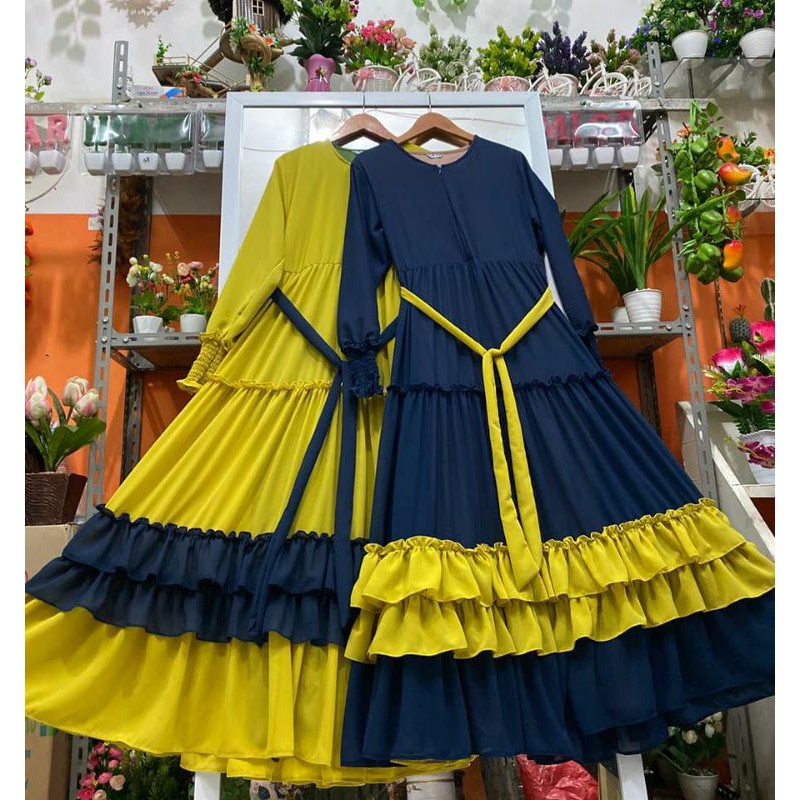 MARIA COLLECTION Rayola Long Dress - Gamis Muslim Remaja Dewasa Busui Style Elegan Bahan Jersey Lemonskin All Size-navy