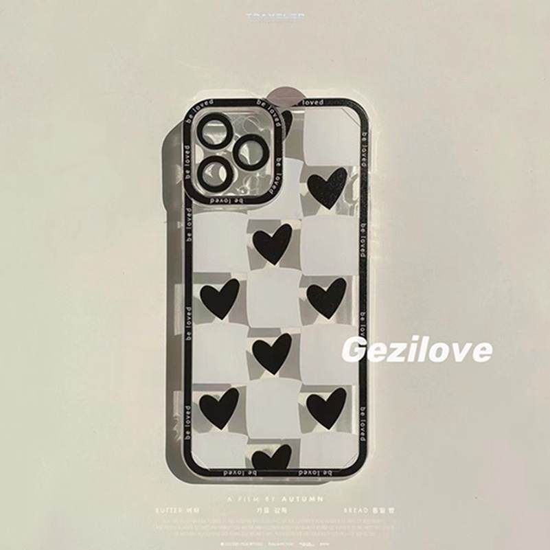 Casing Soft Case Compatible for iPhone 14 13 12 11 Pro Max X Xr Xs Max iPhone 8 7 6 6s Plus  SE 2020 Trendy Lattice Love Side Soft Silicone Phone Case Anti-drop Lens Protective Cover