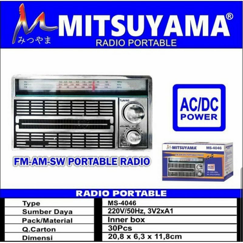 Radio Mitsuyama MS - 4046 FM-AM-SW PORTABLE RADIO AC-DC