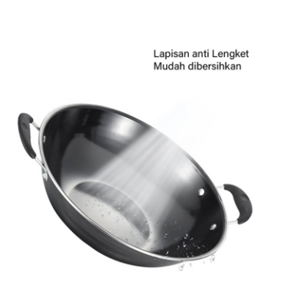 Wajan Cekung Enamel Anti Lengket - Hitam 32 cm