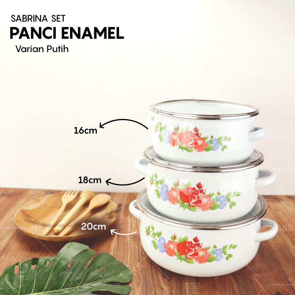 Panci Enamel Set 3pcs Tutup Kaca Masak Sup Soup Motif Cantik Lucu