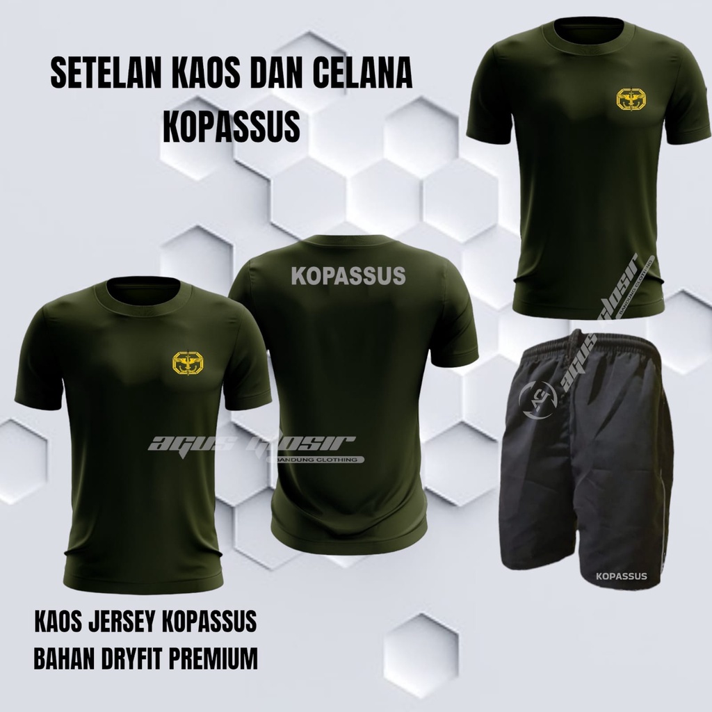 BAJU/KAOS SETELAN JERSEY OLAHRAGA KOPASSUS Hijau Army|| SETELAN KAOS JERSEY DAN CELANA KOPASSUS Hija