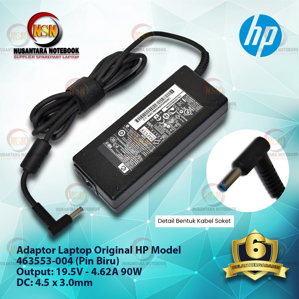 Adaptor Original HP 19.5V - 4.62A 90W DC: 4.5 x 3.0 mm (Blue Pin)