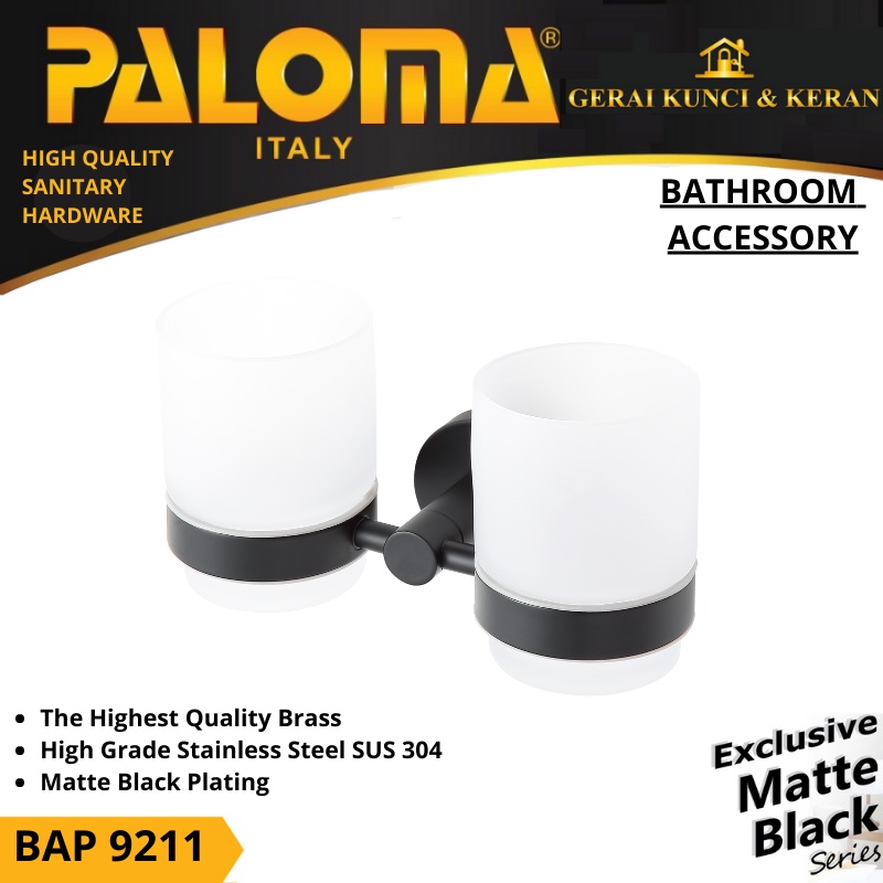 PALOMA BAP 9211 Tempat Gelas Sikat Gigi Kumur Rak Tumbler Holder Mandi Hitam Black