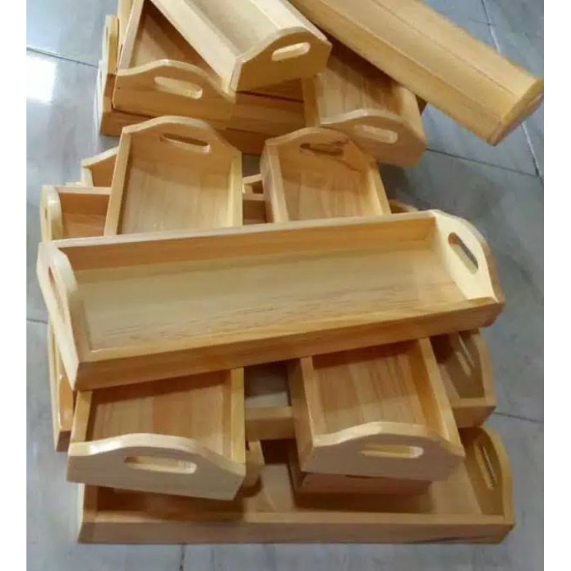 	 Nampan kayu pinus/jati landa 32x10x4cm finishing natural	