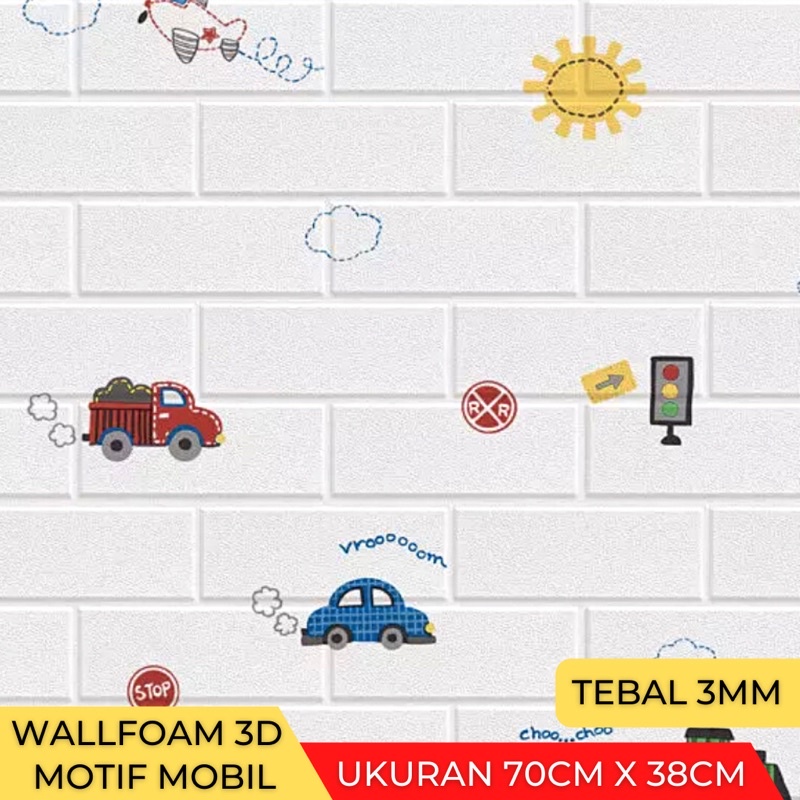 Wallpaper Stiker Dinding 3D Foam Batu Bata 70cm x 38cm-Bata Mobil