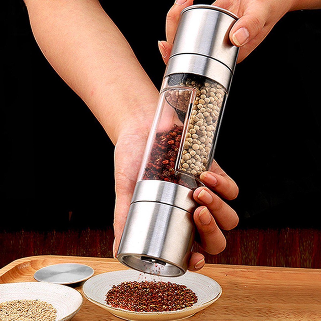 [Elegan] Salt and Pepper Mill Cooking Refillable 2in1 Alat Dapur Manual Stainless Steel