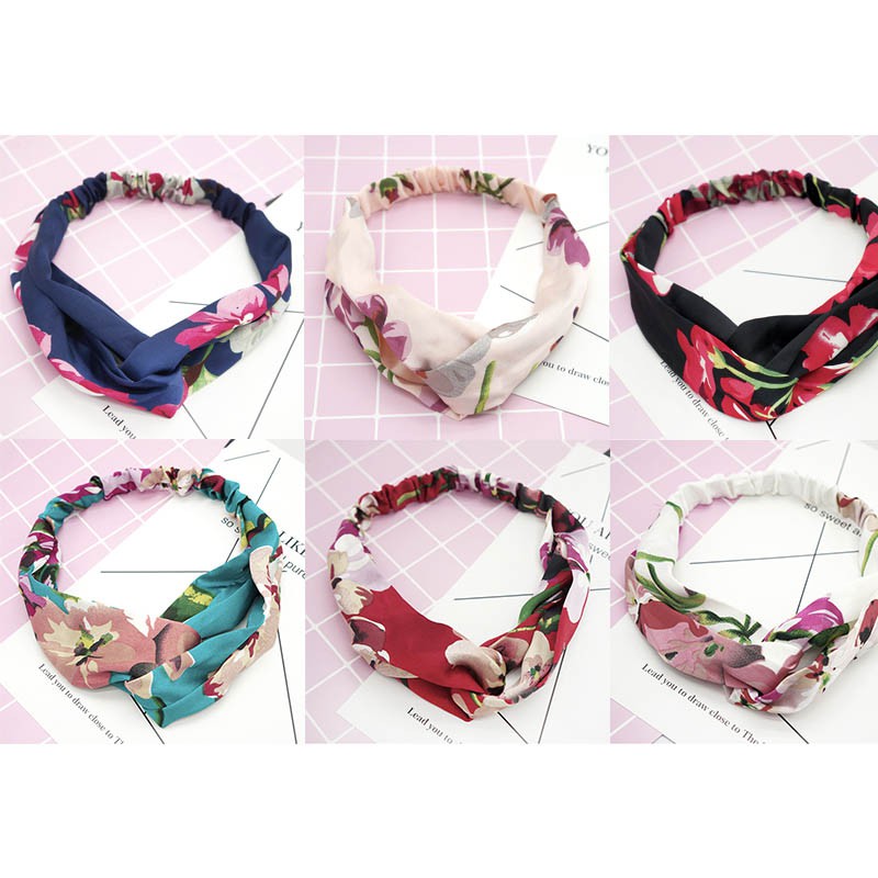 OVERFLOWS.ID ✿ Bando Korea Bandana Fashion Murah Motif Bunga Vintage Garis Polkadot