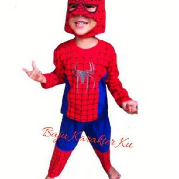Keluaran Terbaru Kostum baju anak spiderman topeng Kain / baju anak spiderman kostum spiderman h73➱