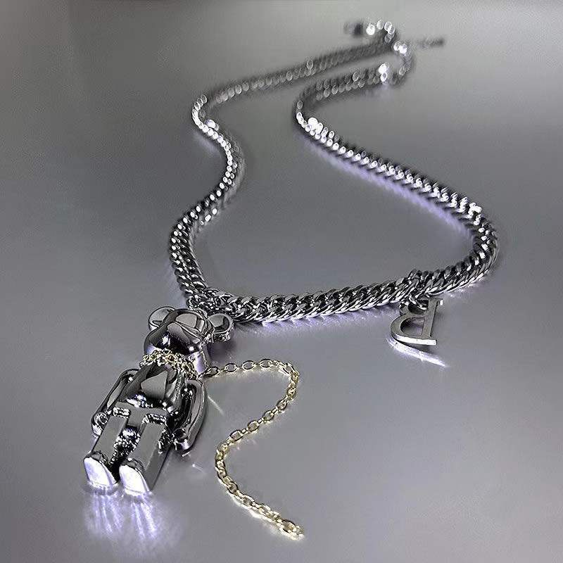 Fashion Hip Hop Beruang Liontin Baja Titanium Kalung Perak