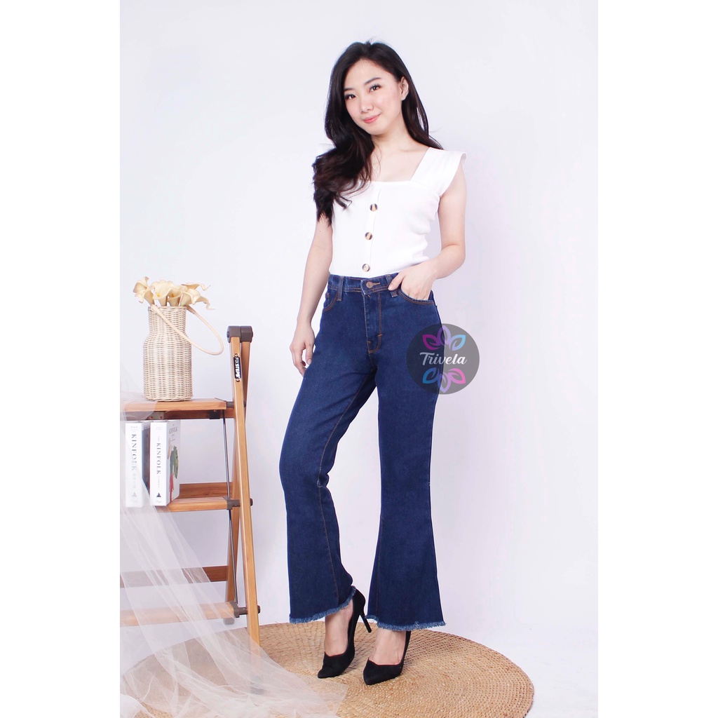 TRIVELA - Celana Jeans Cutbray Rawis / Celana Jeans Tebal Non Stretch / Celana Cutbray Wanita / JUBRE