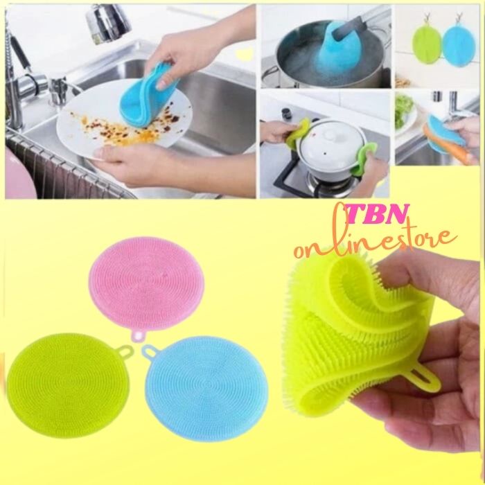 Pencuci Piring Spon Silikon Cuci Piring BULAT Anti Kuman Bakteri Panci Spons Sikat Reusable Sponge