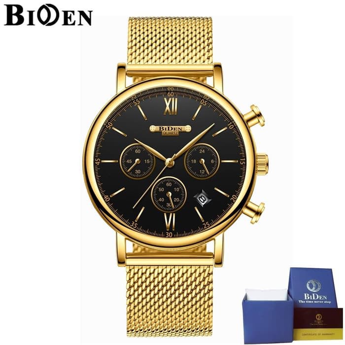 jam tangan Biden pria mesh band fashion bisnis analog quartz bisnis
