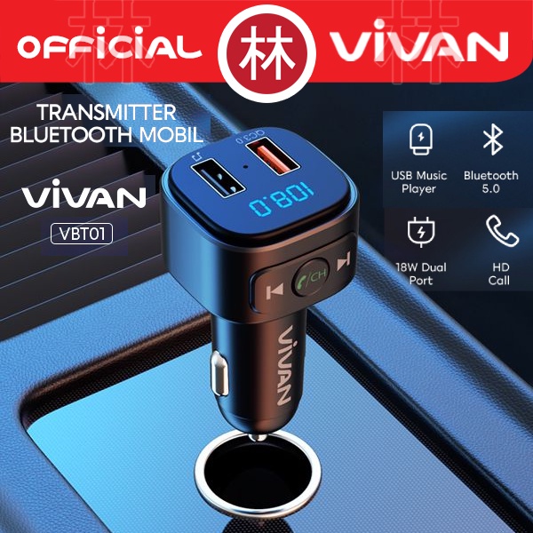 Vivan VBT01 Car Bluetooth Transmitter Charger 18W USB Music Player