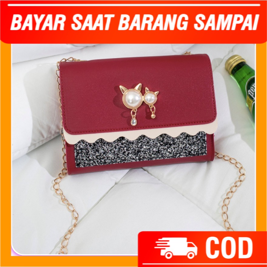 SN555 Tas Selempang Wanita Tas Mutiara Tali Rantai Slig Bag Korean Fashion Import