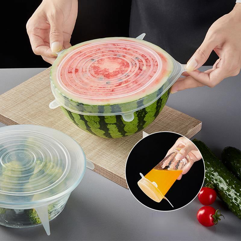 6 Pcs Silicone Stretch Lids Reusable Airtight Food Wrap Covers Keeping Fresh Seal Bowl Stretchy Wrap Cover Kitchen Cookware