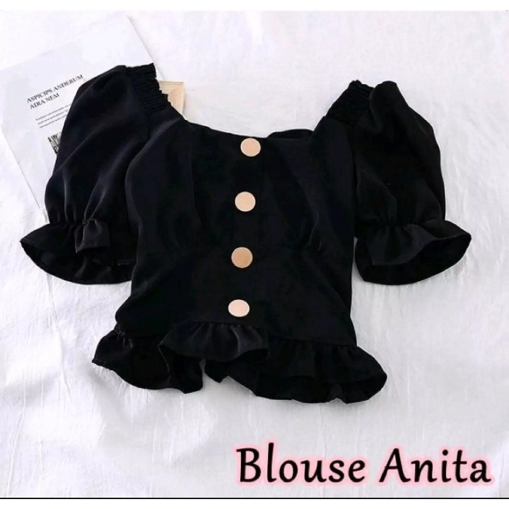 Blouse Wanita Anita Atasan Style Korea Bahan Moscrepe Size XL-Hitam