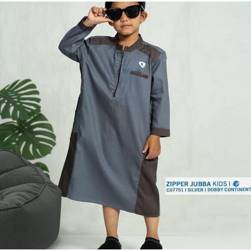 JUBAH GAMIS ANAK SAMASE KID LNGN PANJANG DOBBY CONTINENT SILVER size 6